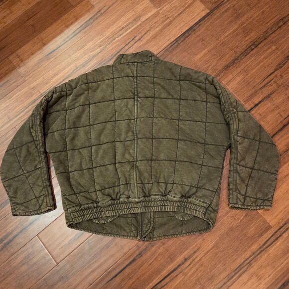 Free People Dolman Quilted Knit Jacket Oversized Zip Dusted Military XL Grunge - Picture 2 of 8